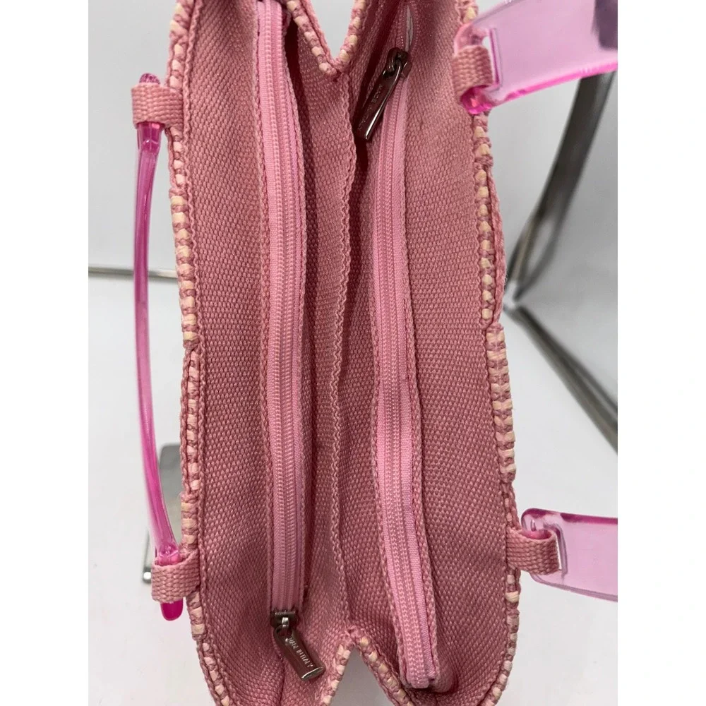 M. & G. Bertini Pink Woven Straw Handbag Made in Italy Acrylic Handles
